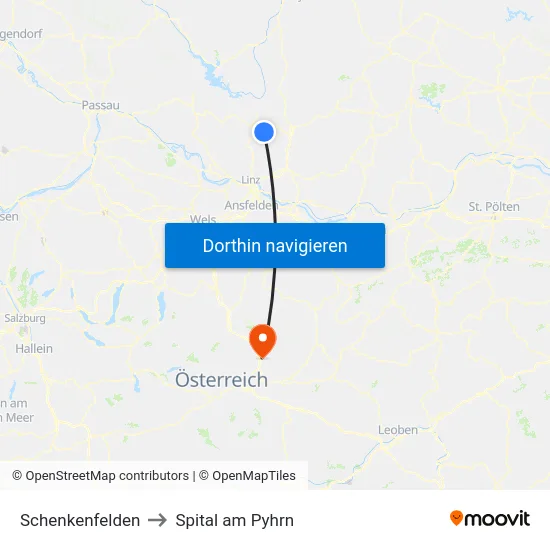 Schenkenfelden to Spital am Pyhrn map