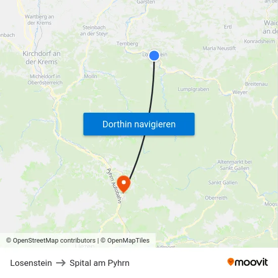 Losenstein to Spital am Pyhrn map
