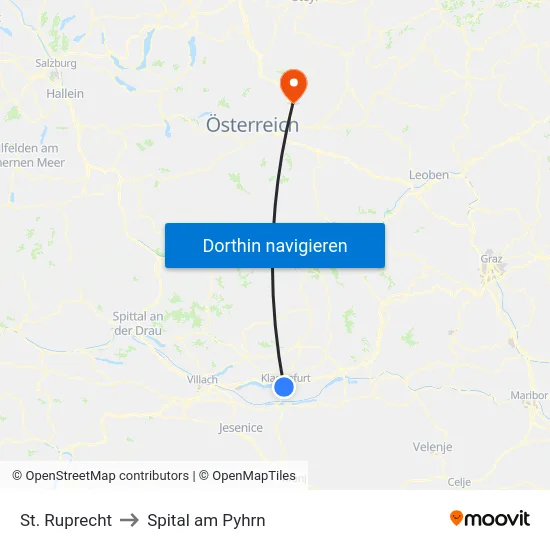 St. Ruprecht to Spital am Pyhrn map