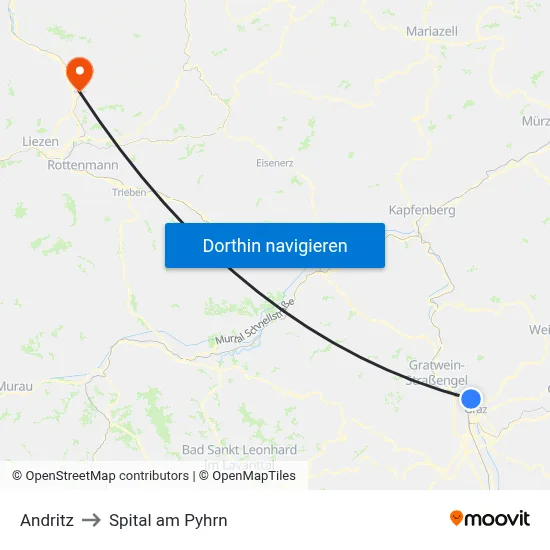 Andritz to Spital am Pyhrn map
