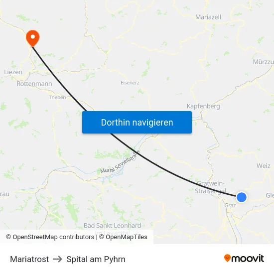 Mariatrost to Spital am Pyhrn map