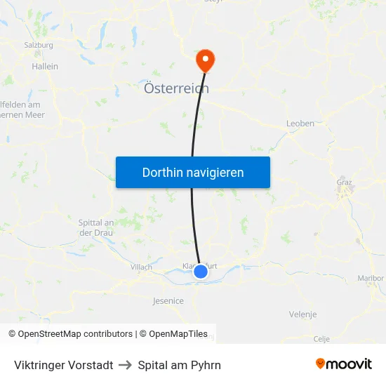 Viktringer Vorstadt to Spital am Pyhrn map