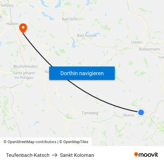 Teufenbach-Katsch to Sankt Koloman map