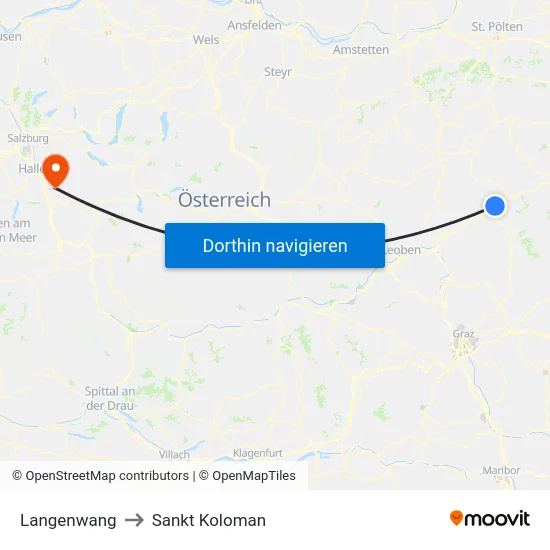 Langenwang to Sankt Koloman map