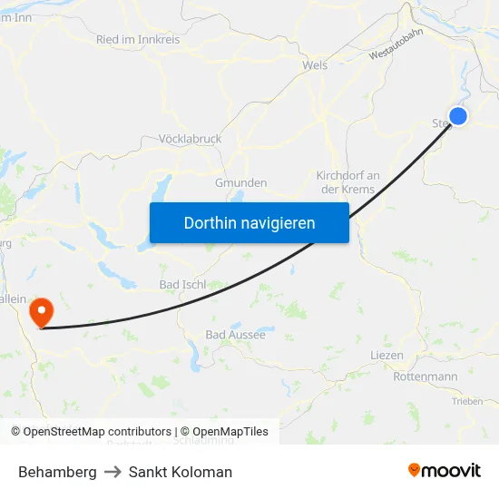 Behamberg to Sankt Koloman map