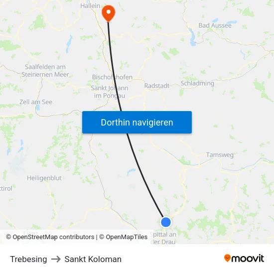 Trebesing to Sankt Koloman map