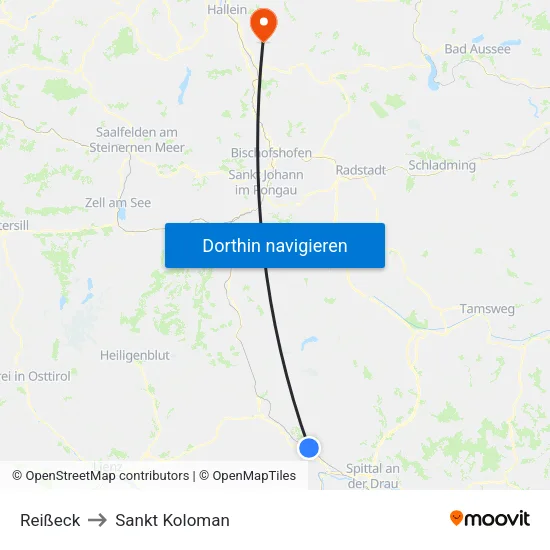 Reißeck to Sankt Koloman map