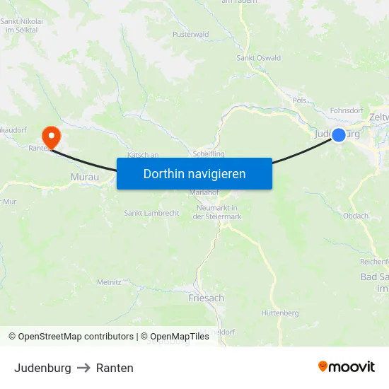 Judenburg to Ranten map
