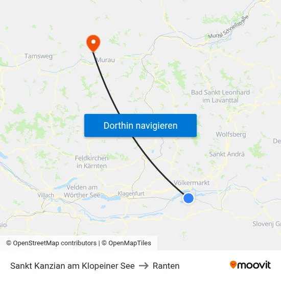 Sankt Kanzian am Klopeiner See to Ranten map