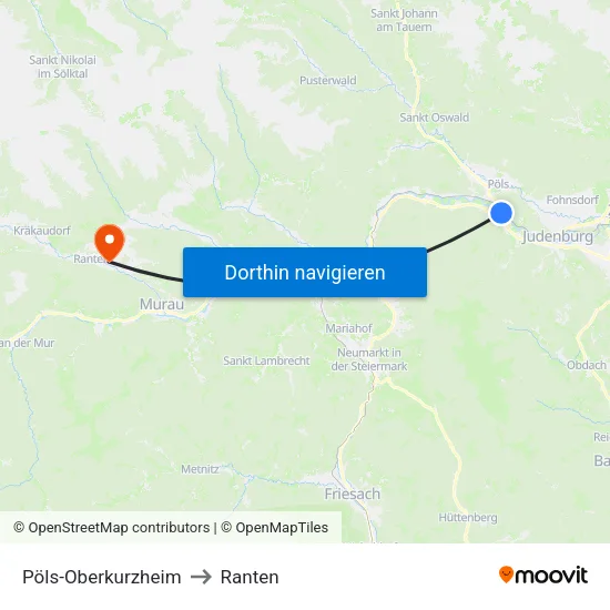 Pöls-Oberkurzheim to Ranten map