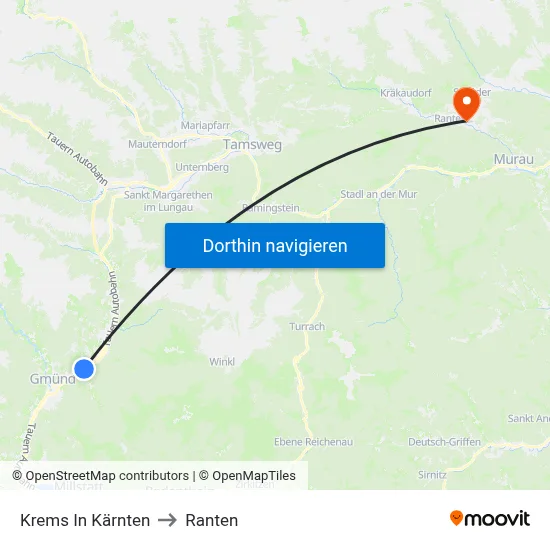 Krems In Kärnten to Ranten map