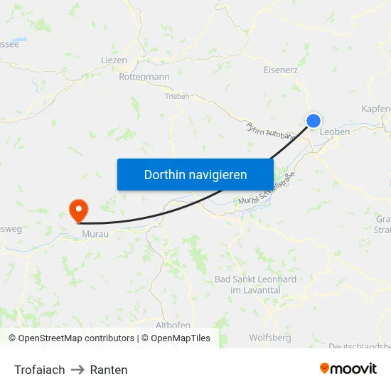 Trofaiach to Ranten map