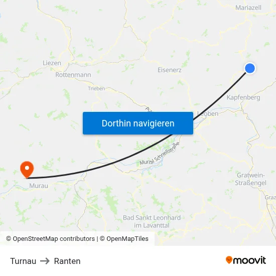 Turnau to Ranten map