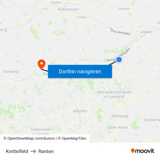 Knittelfeld to Ranten map