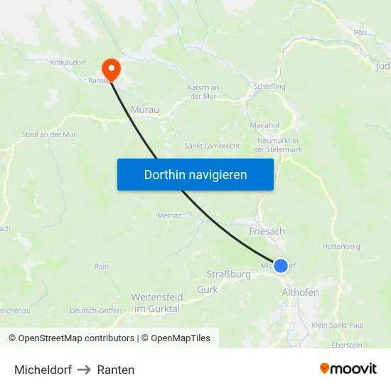 Micheldorf to Ranten map