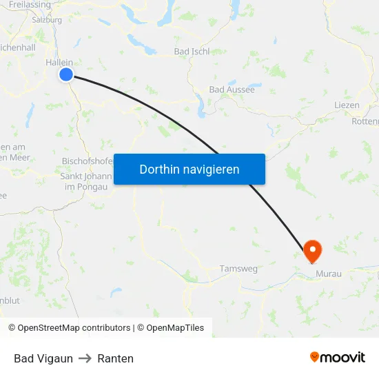 Bad Vigaun to Ranten map