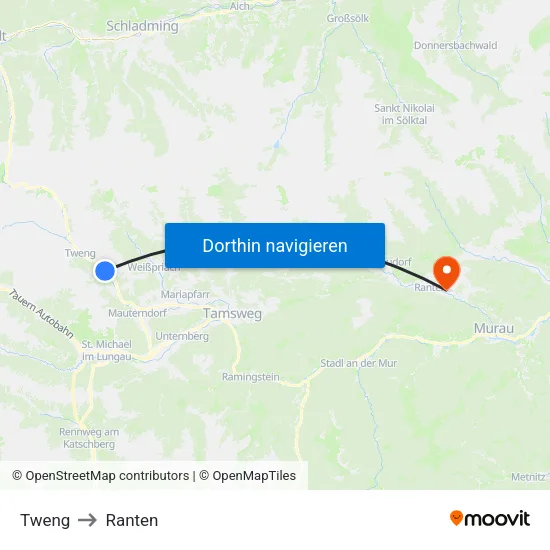 Tweng to Ranten map