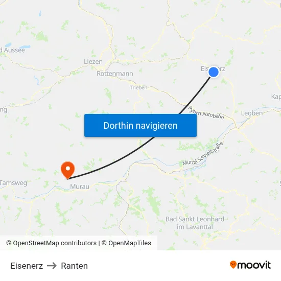 Eisenerz to Ranten map