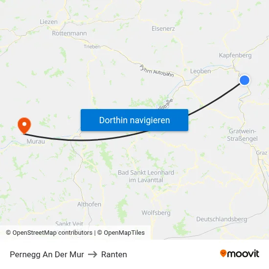 Pernegg An Der Mur to Ranten map