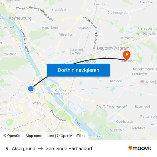 9., Alsergrund to Gemeinde Parbasdorf map