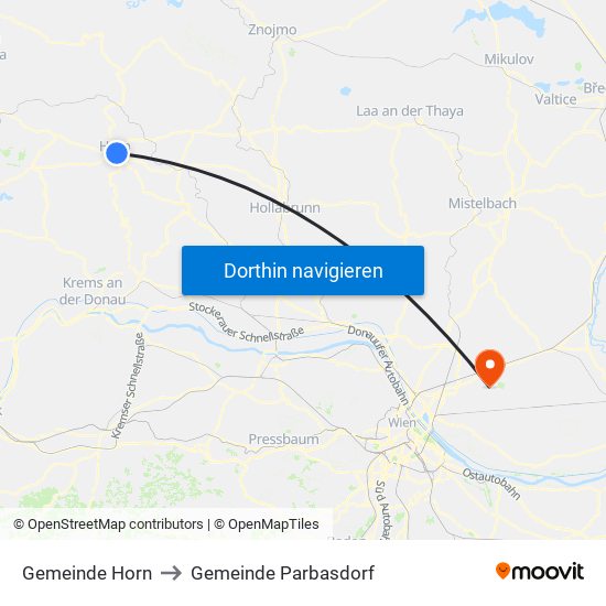 Gemeinde Horn to Gemeinde Parbasdorf map