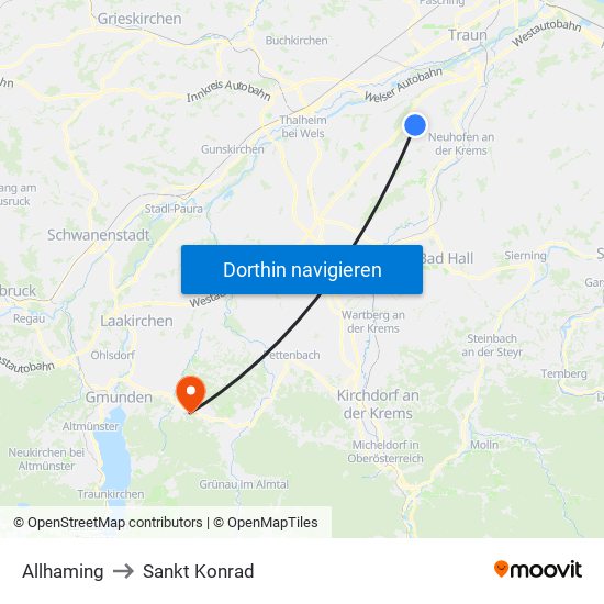 Allhaming to Sankt Konrad map