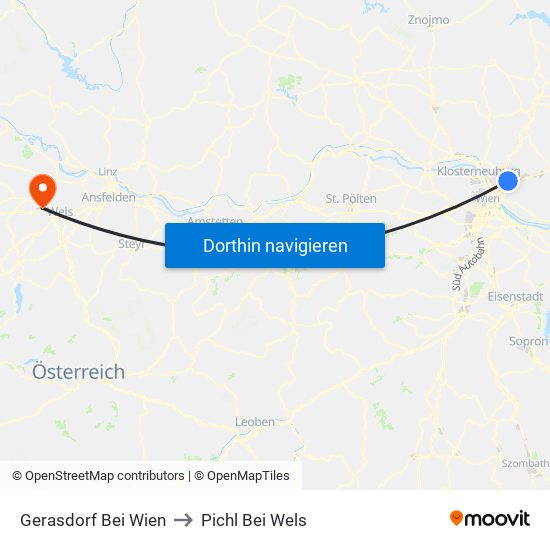 Gerasdorf Bei Wien to Pichl Bei Wels map