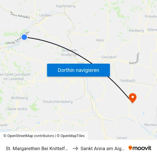 St. Margarethen Bei Knittelfeld to Sankt Anna am Aigen map