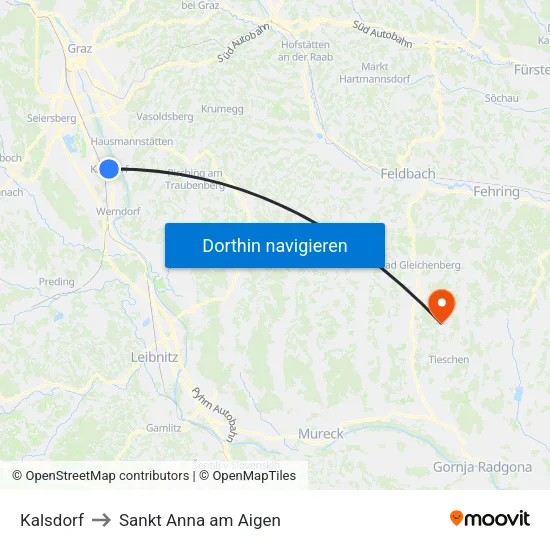 Kalsdorf to Sankt Anna am Aigen map
