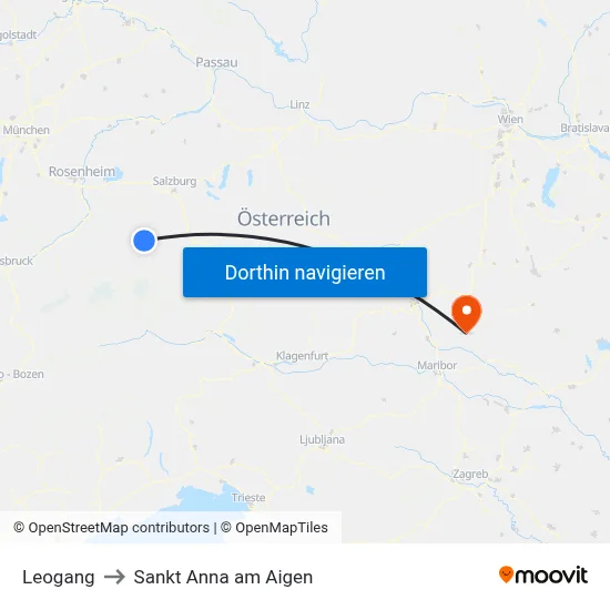 Leogang to Sankt Anna am Aigen map