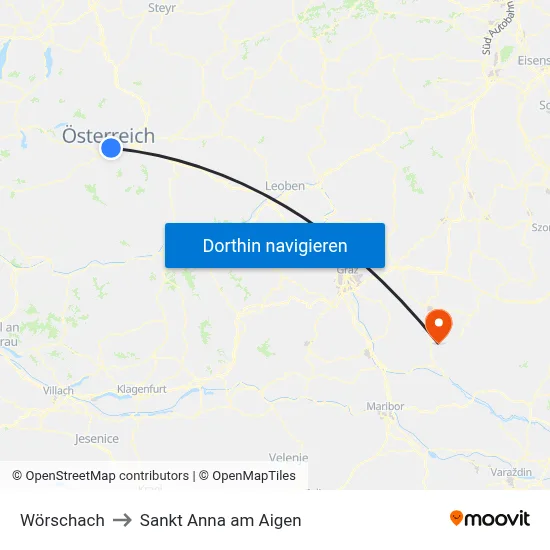 Wörschach to Sankt Anna am Aigen map