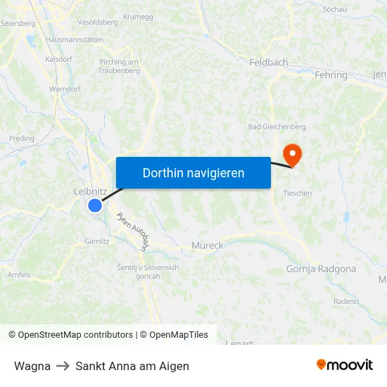 Wagna to Sankt Anna am Aigen map