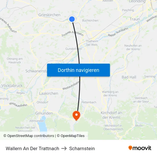 Wallern An Der Trattnach to Scharnstein map