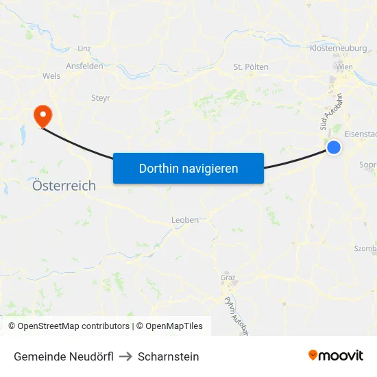 Gemeinde Neudörfl to Scharnstein map