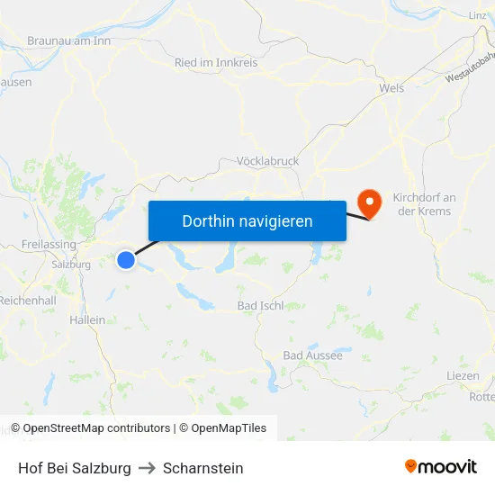 Hof Bei Salzburg to Scharnstein map