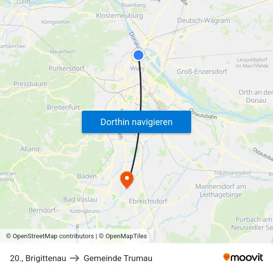 20., Brigittenau to Gemeinde Trumau map