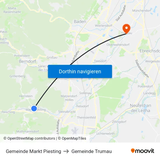 Gemeinde Markt Piesting to Gemeinde Trumau map