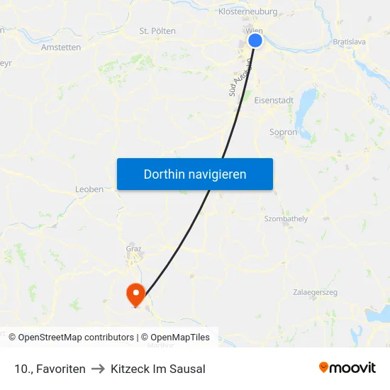 10., Favoriten to Kitzeck Im Sausal map
