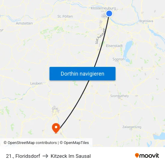 21., Floridsdorf to Kitzeck Im Sausal map