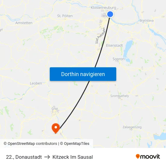 22., Donaustadt to Kitzeck Im Sausal map