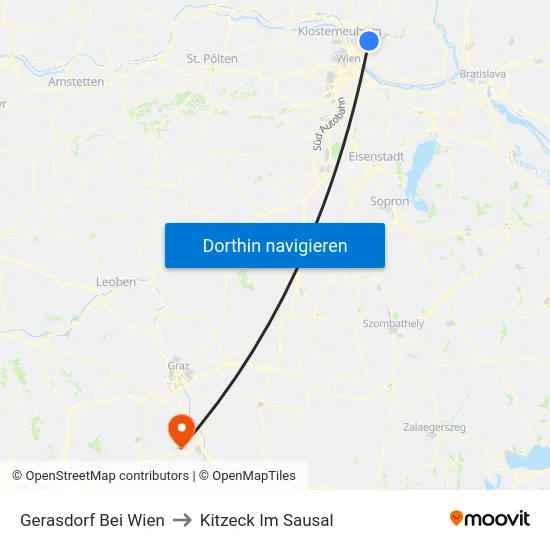 Gerasdorf Bei Wien to Kitzeck Im Sausal map