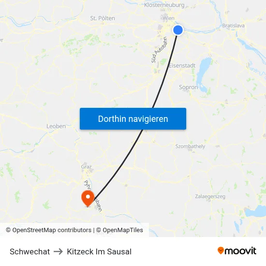 Schwechat to Kitzeck Im Sausal map