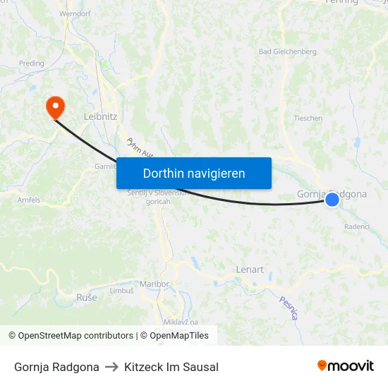 Gornja Radgona to Kitzeck Im Sausal map