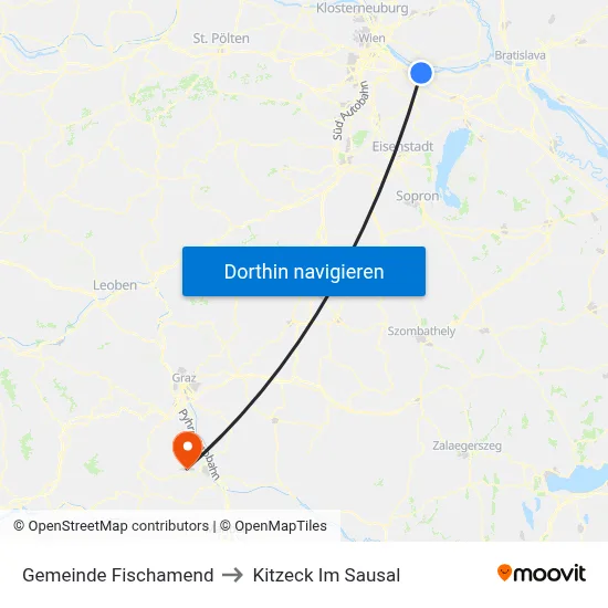 Gemeinde Fischamend to Kitzeck Im Sausal map