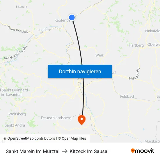 Sankt Marein Im Mürztal to Kitzeck Im Sausal map