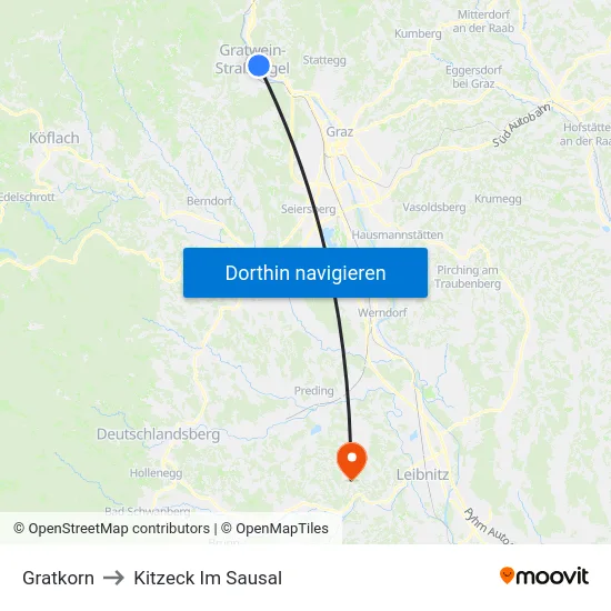 Gratkorn to Kitzeck Im Sausal map