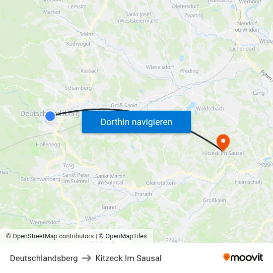 Deutschlandsberg to Kitzeck Im Sausal map