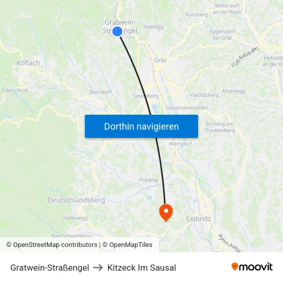 Gratwein-Straßengel to Kitzeck Im Sausal map