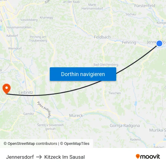 Jennersdorf to Kitzeck Im Sausal map