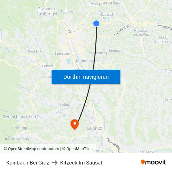 Kainbach Bei Graz to Kitzeck Im Sausal map